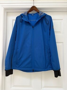 adidas Blue Performance Hooded Jacket with Black Cuffs